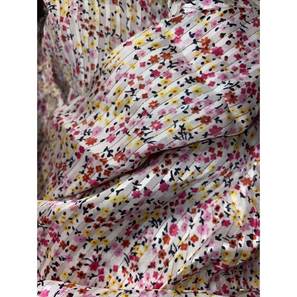 J.CREW Ruffle Blouse Top Small Field Day Shirt Dainty Floral Pink Gold AW869 NWT - Picture 8 of 10